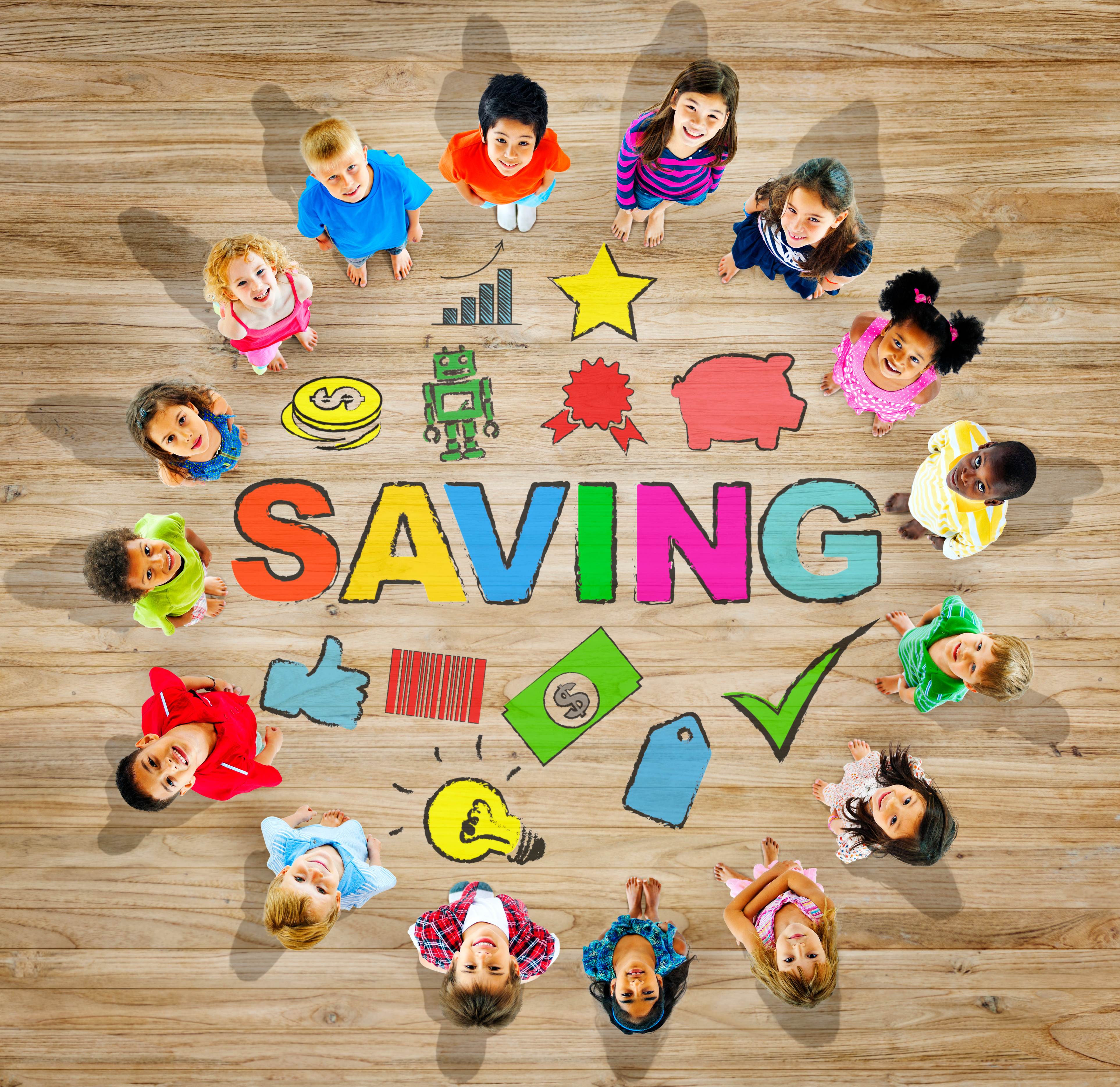 Multiethnic Group of Children with Savings Concept